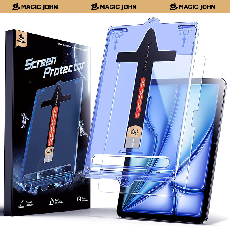 MAGIC JOHN Screen Protector for iPad Tempered Glass Film Case Friendly & Apple Pencil Compatible