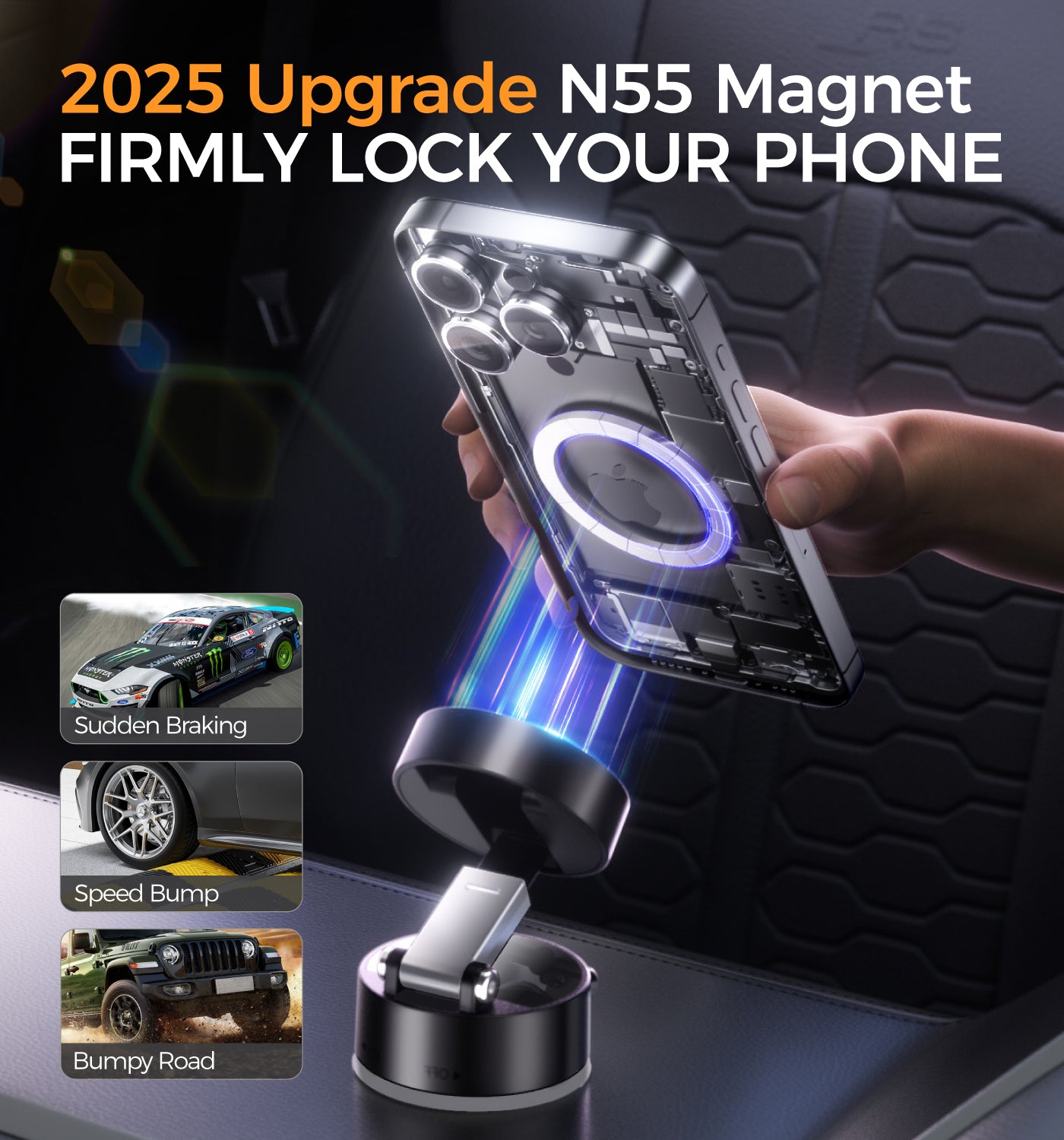 MAGIC JOHN Vacuum Suction Cup Car Phone Mount for MagSafe