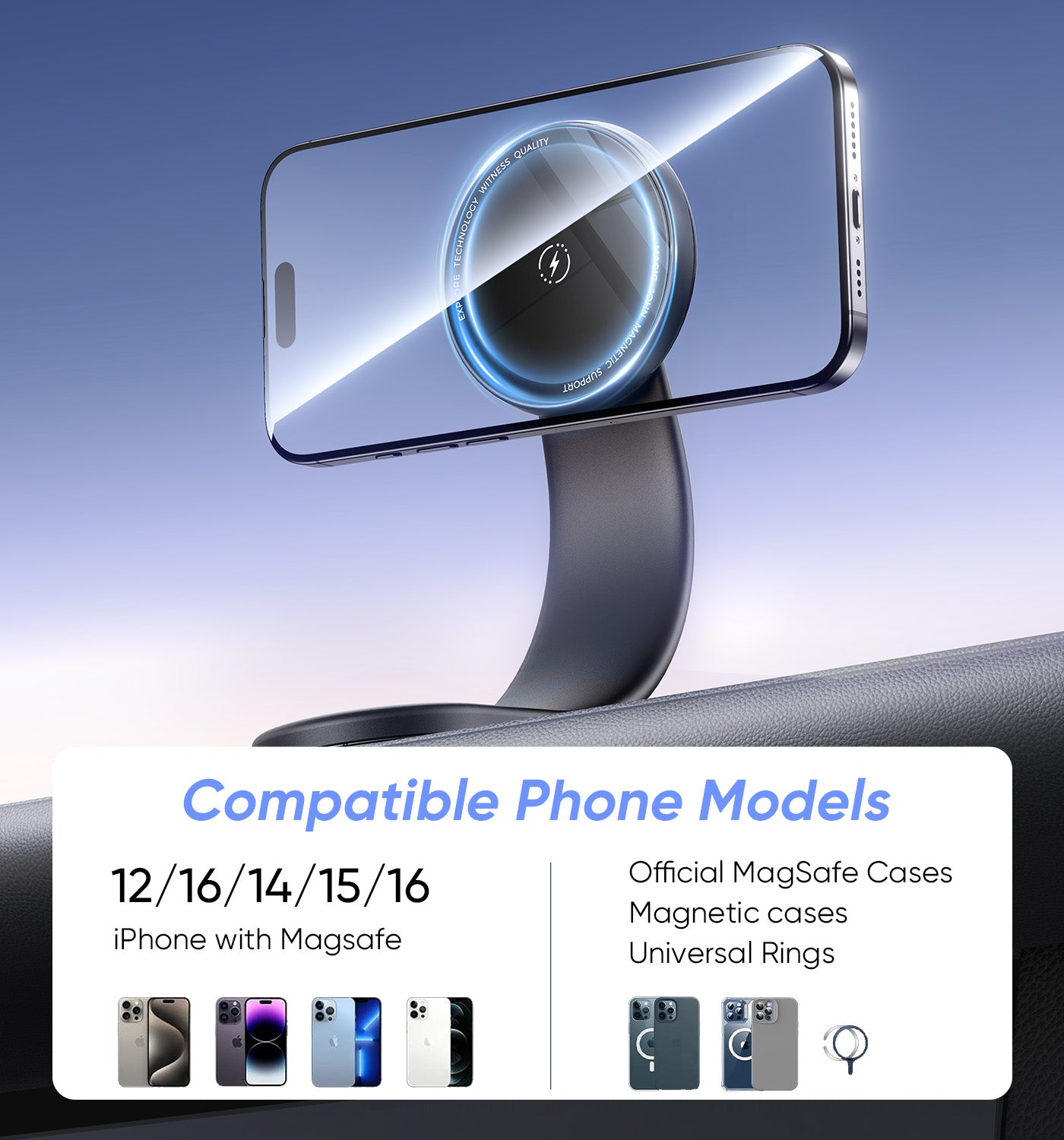 MAGIC JOHN Magnetic Car Mount with Wireless Charging