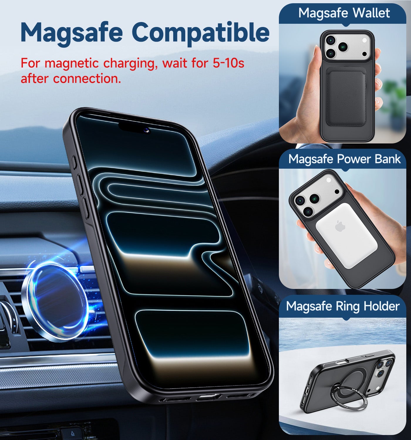 MAGIC JOHN 360° Invisible Magnetic Stand iPhone 17/ Air/ Pro/ Pro Max Case