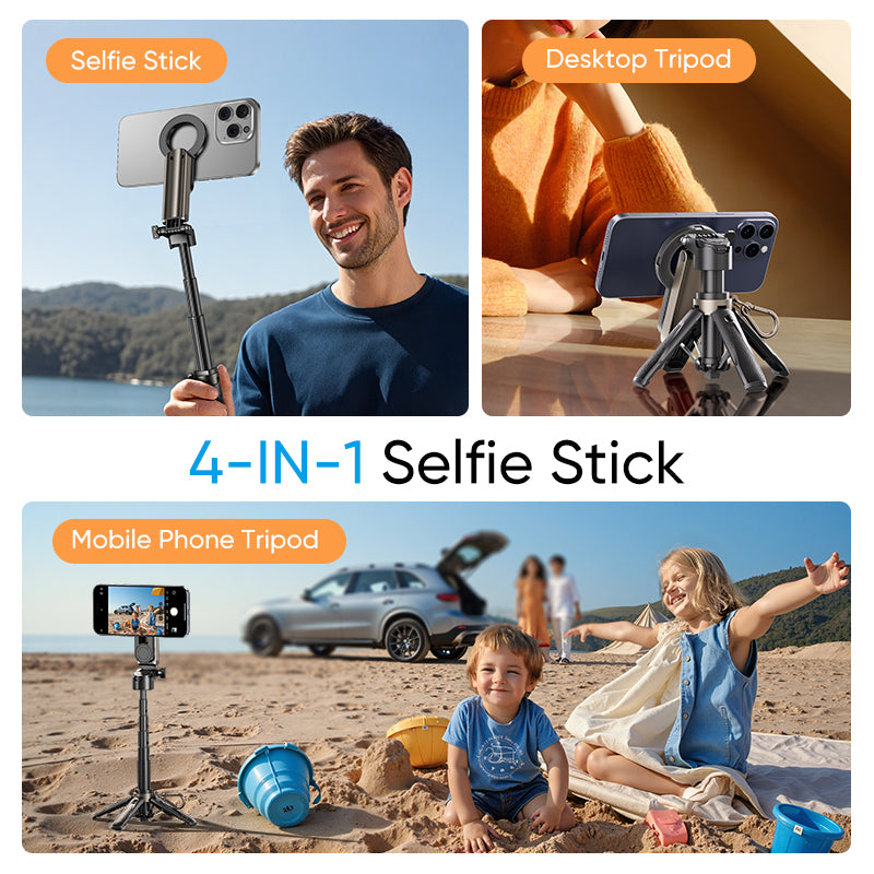 MAGIC JOHN Mini Portable 4-IN-1 Magnetic Selfie Stick