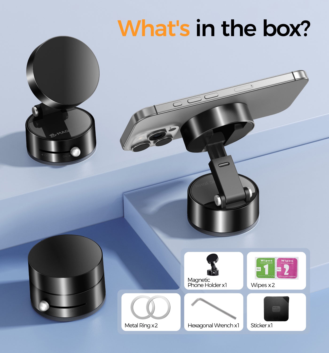 MAGIC JOHN Vacuum Suction Cup Car Phone Mount for MagSafe