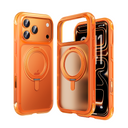 Orange MAGIC JOHN iPhone 17 Guardian case: Magsafe, hidden kickstand, air cushion protection.