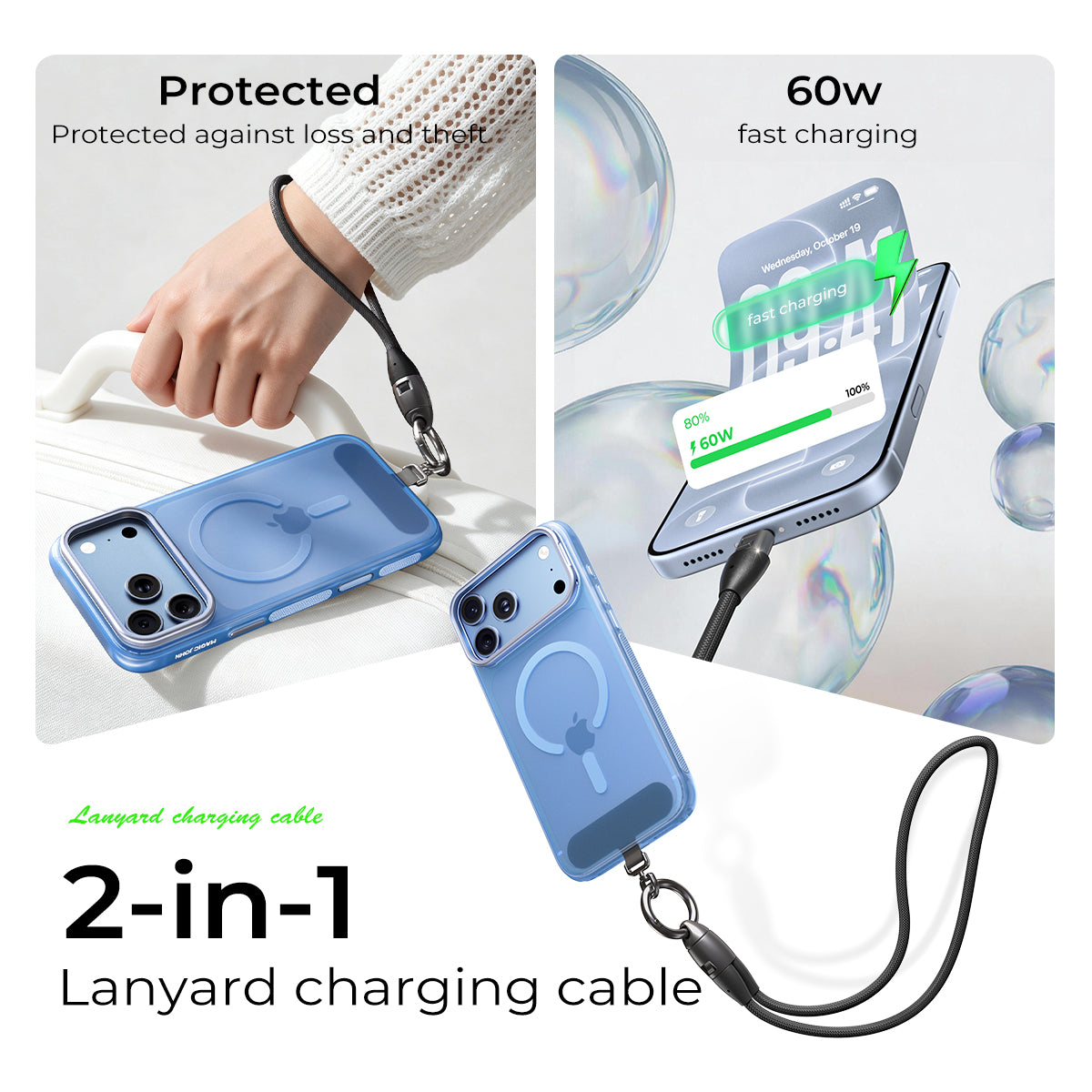 240W 2-in-1 USB-C Fast Charging Lanyard Cable