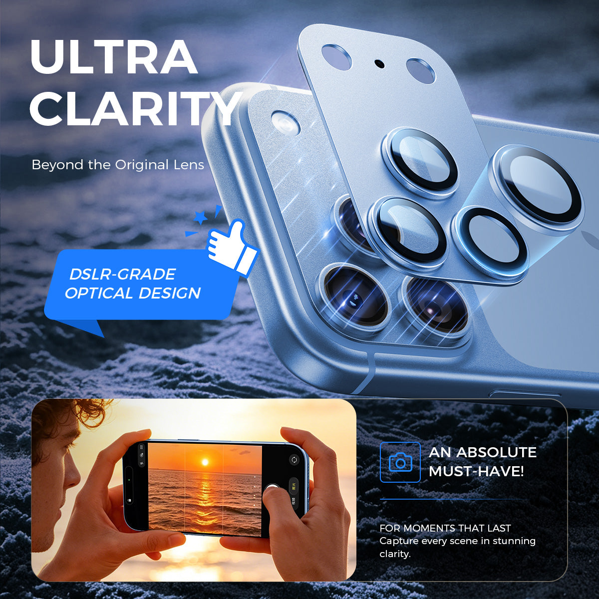 Protecteur d'objectif en saphir pour caméra iPhone 17 Pro/Pro Max