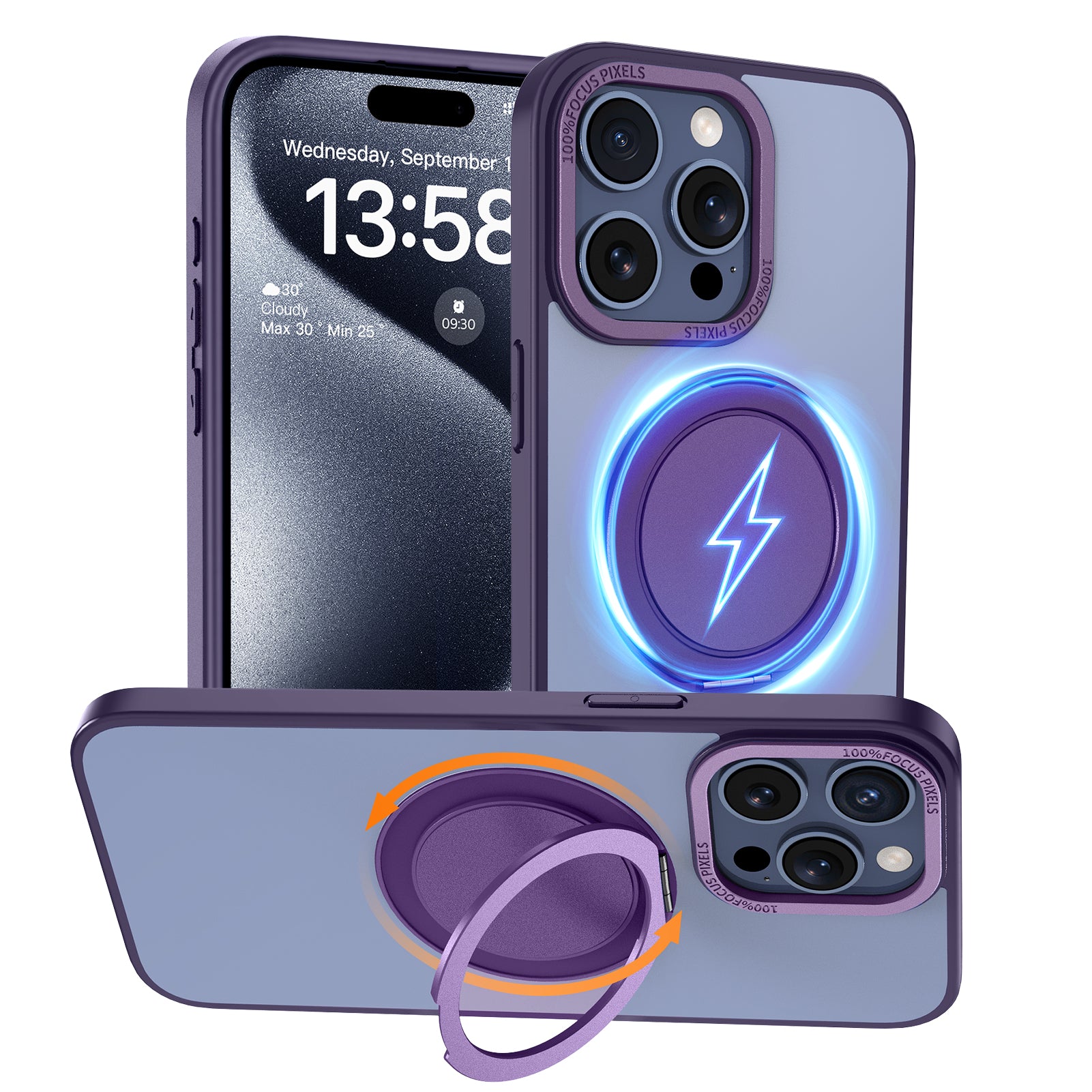 MAGICJOHN Phone Case 360° Rotatable Stand with Magnetic Supports in Car Holder and Wireless Charging