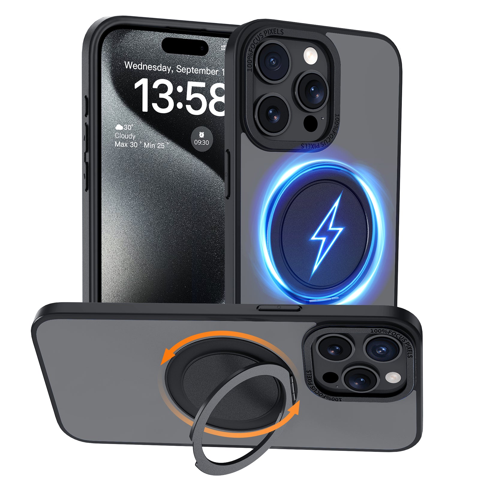 Magic John Phone Case 360° Rotatable Stand with Magnetic Supports in Car Holder and Wireless Charging