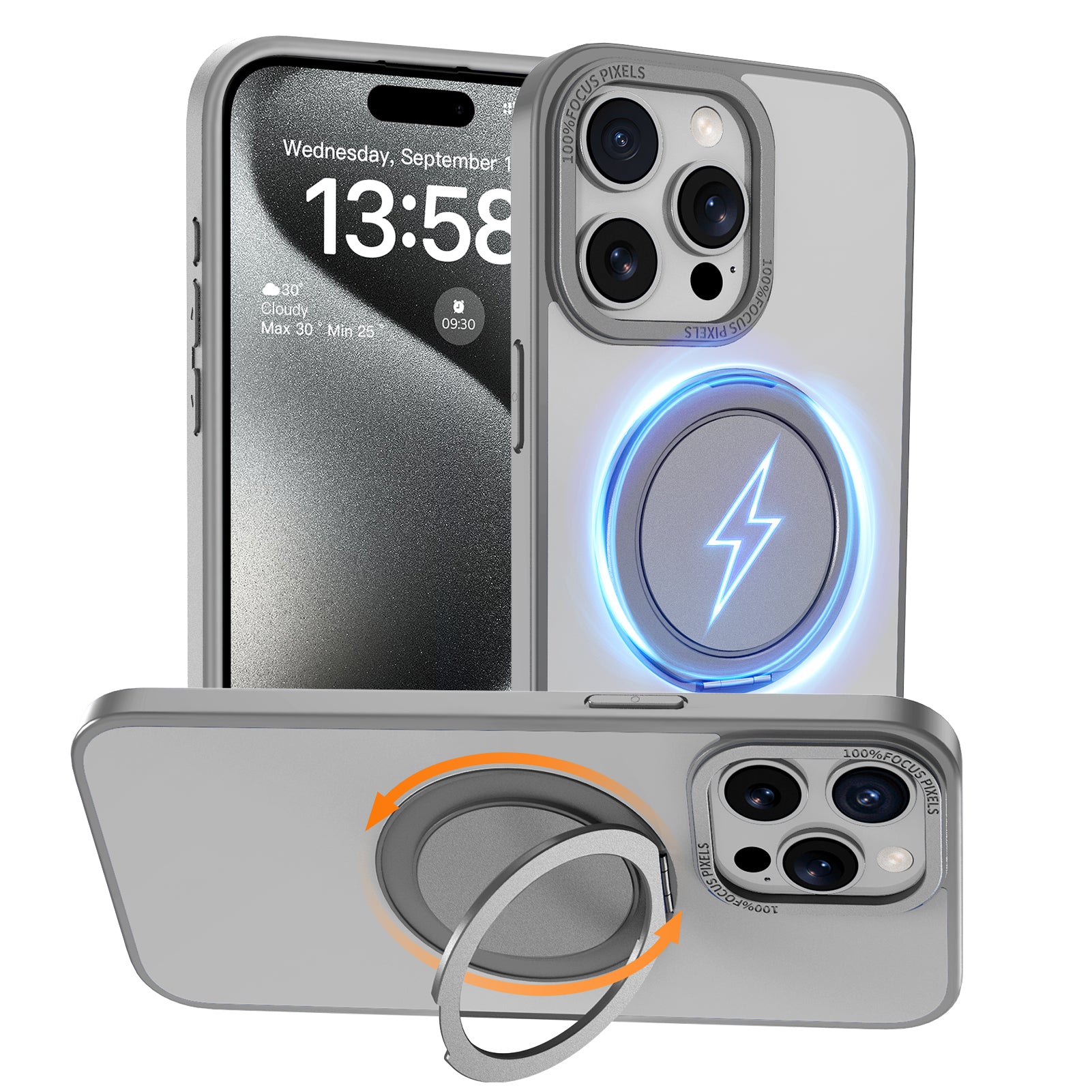 MAGICJOHN Phone Case 360° Rotatable Stand with Magnetic Supports in Car Holder and Wireless Charging