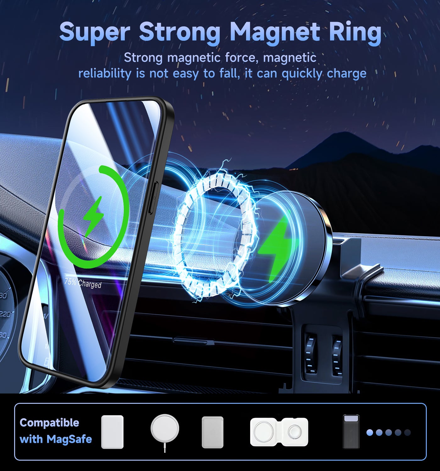 MAGICJOHN Phone Case 360° Rotatable Stand with Magnetic Supports in Car Holder and Wireless Charging