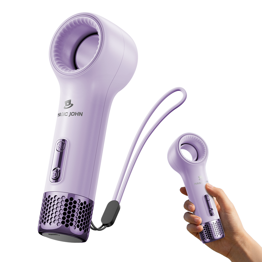 MAGIC JOHN purple handheld bladeless fan with strap for portable cooling