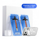 Magic John essential 3-piece accessory set with two blue cases and a clear case on a white background.