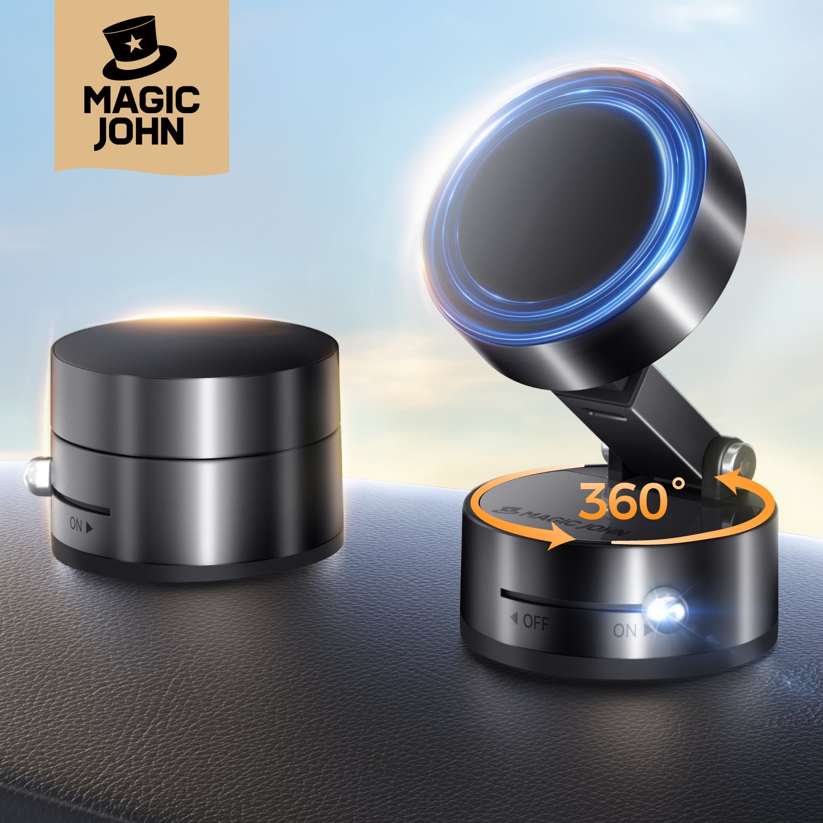 MAGIC JOHN Upgraded Magnetic Phone Holder with 360° Rotation, Strong Magnet, Foldable and Portable Design