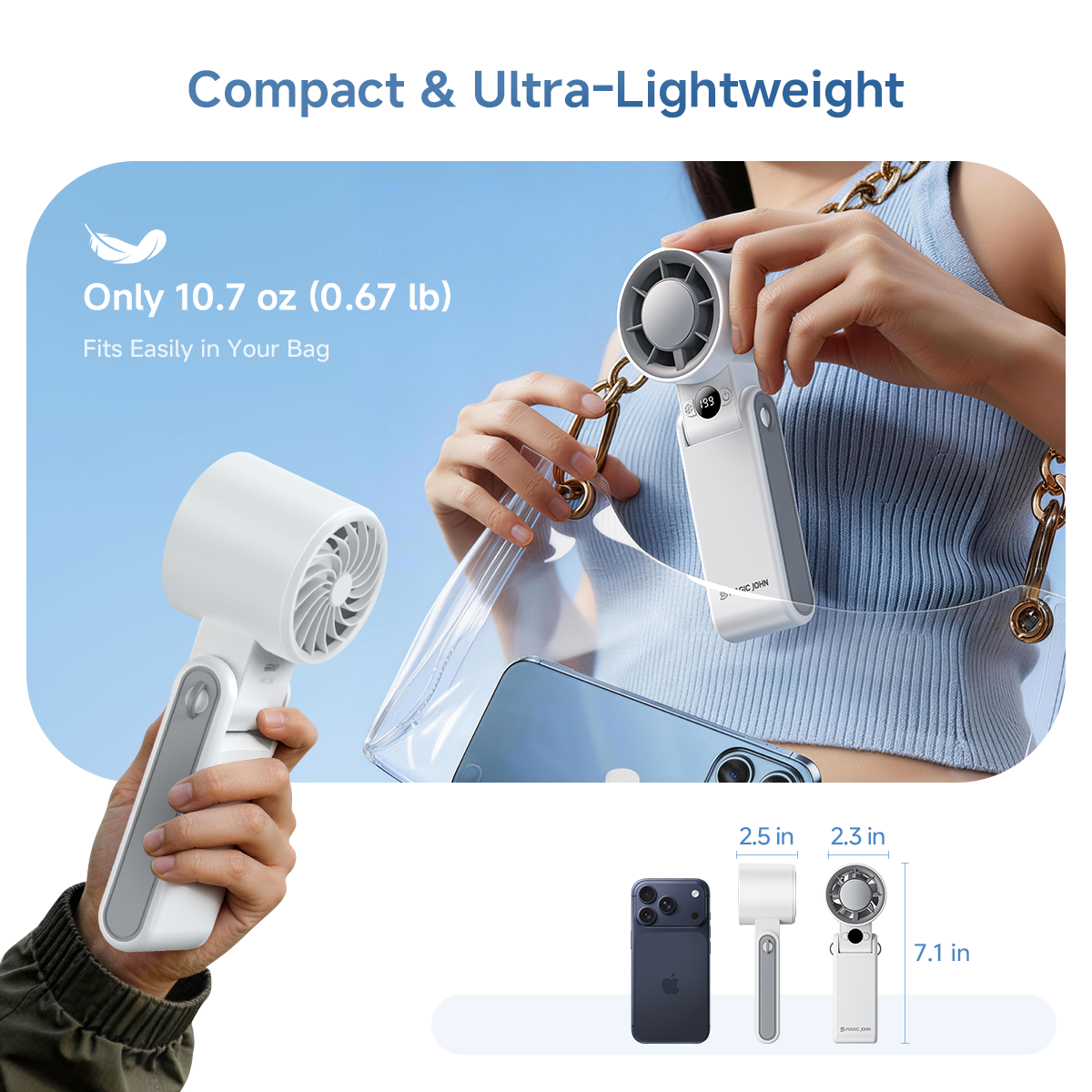 MAGIC JOHN 3 in 1 Mini Handheld Foldable Cooling Fan