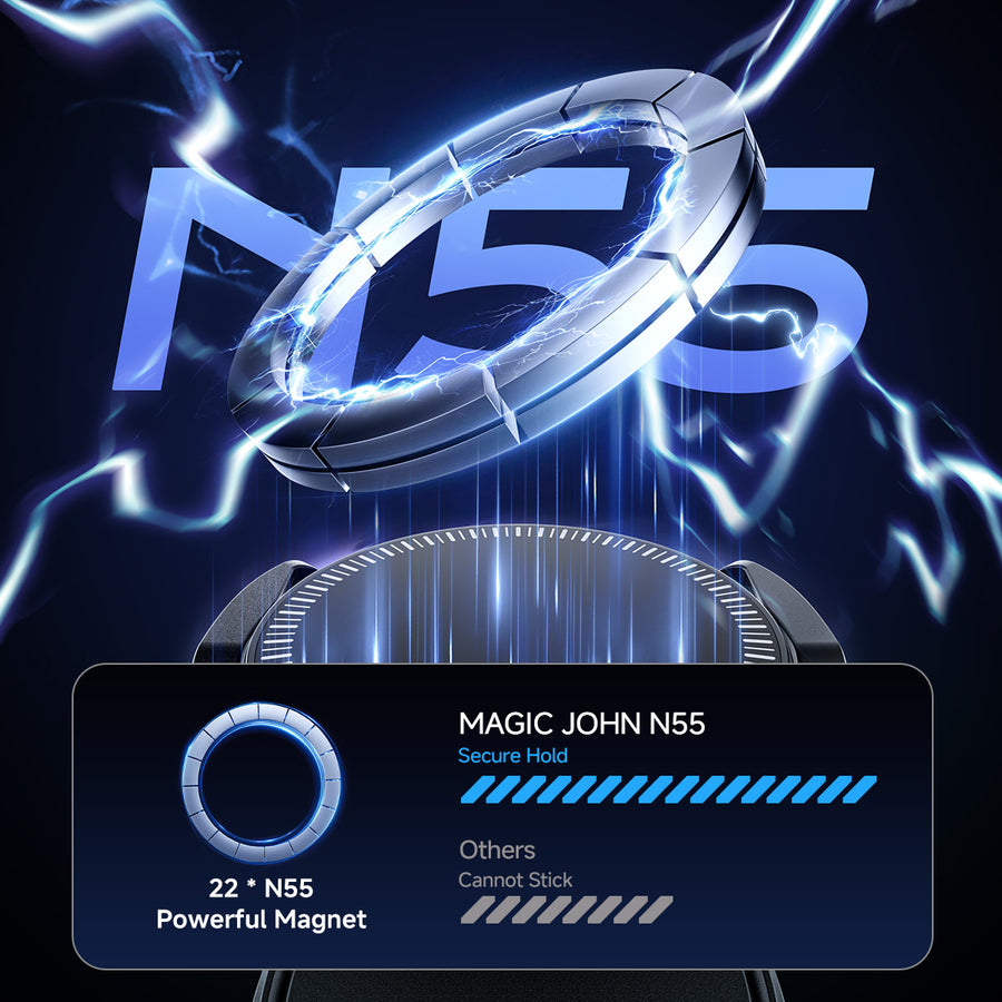 MAGIC JOHN N55 powerful magnet with secure hold, contrasted with weaker magnets.