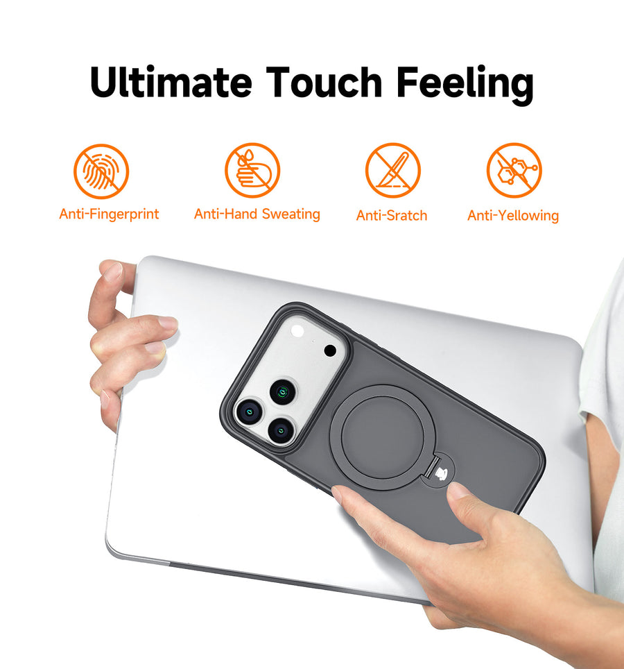 MAGIC JOHN iPhone case with magnetic stand. Features: Anti-Fingerprint, Anti-Sweating, Anti-Scratch, Anti-Yellowing.