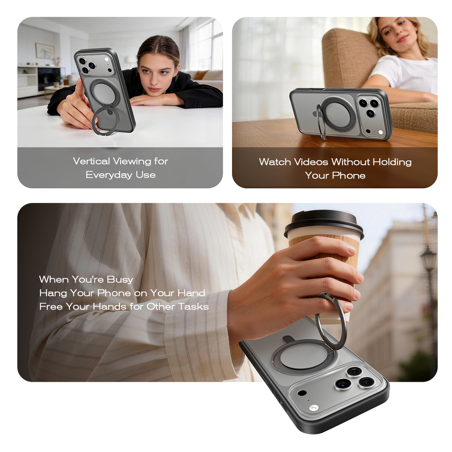 iPhone 17 K128 360° Magnetic Ring Stand Phone Case