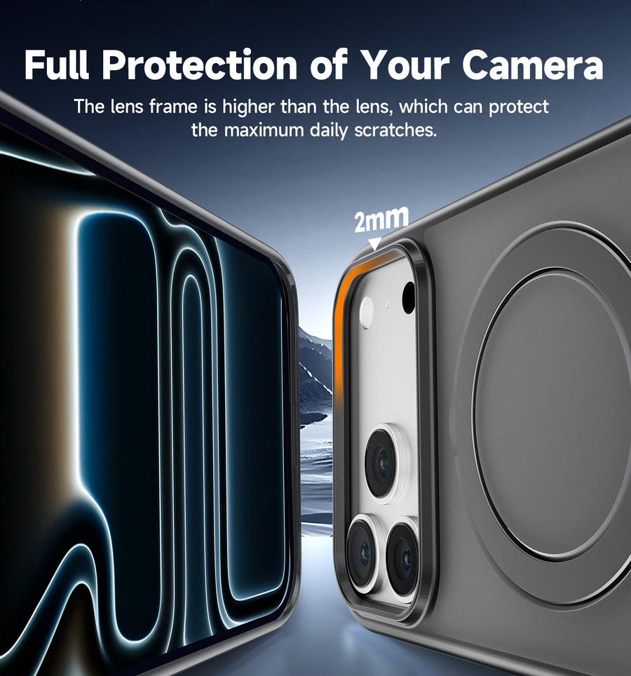 MAGIC JOHN iPhone 17 case with raised camera protection and 2mm lens frame.