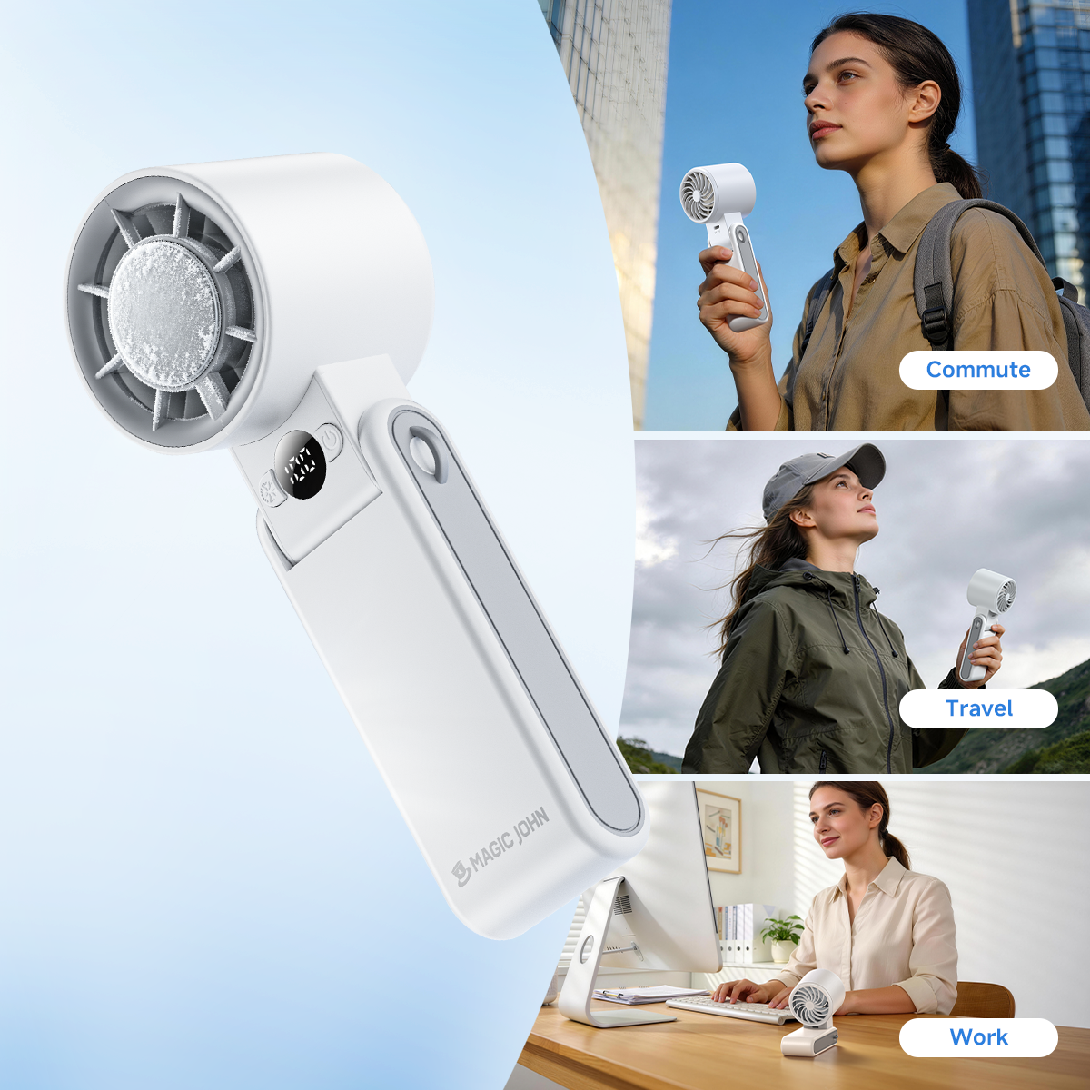 MAGIC JOHN 3 in 1 Mini Handheld Foldable Cooling Fan