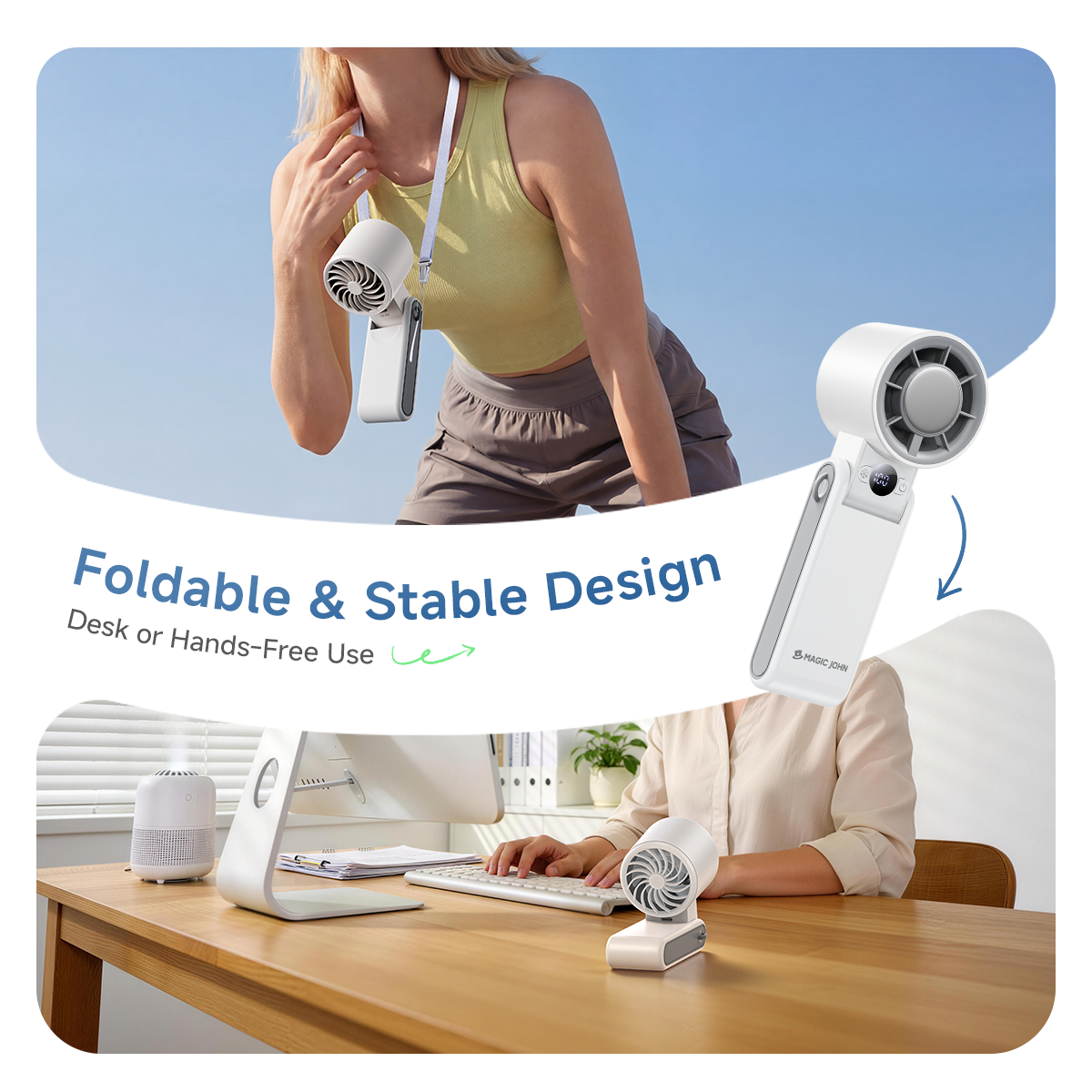 MAGIC JOHN 3 in 1 Mini Handheld Foldable Cooling Fan