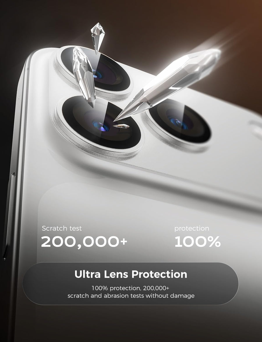 Smartphone with ultra lens protection feature on a dark background #color_silver