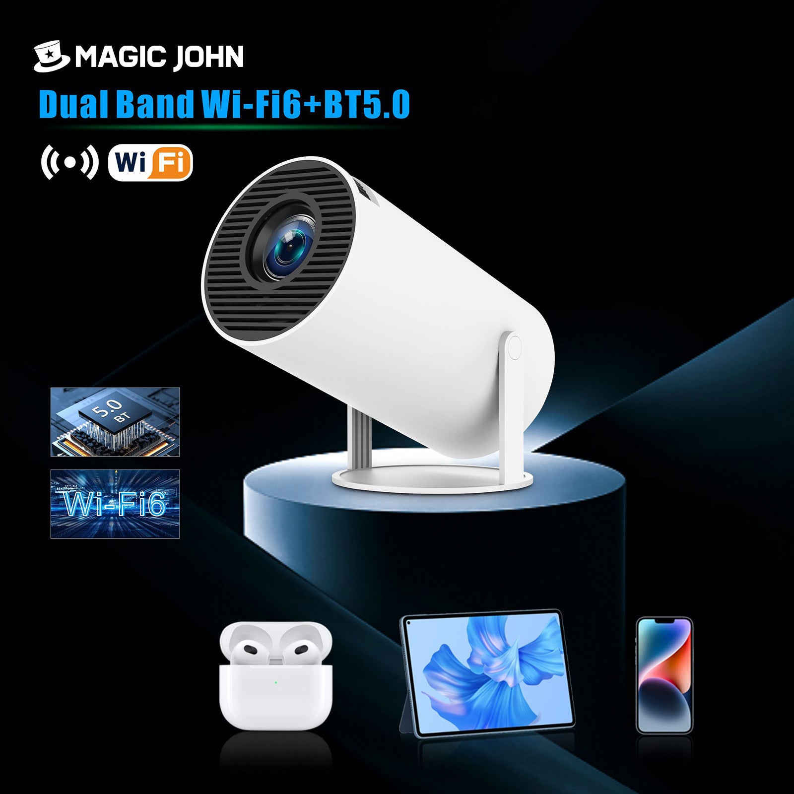 MAGIC JOHN 4K HD Portable Projector with WiFi Dual Band