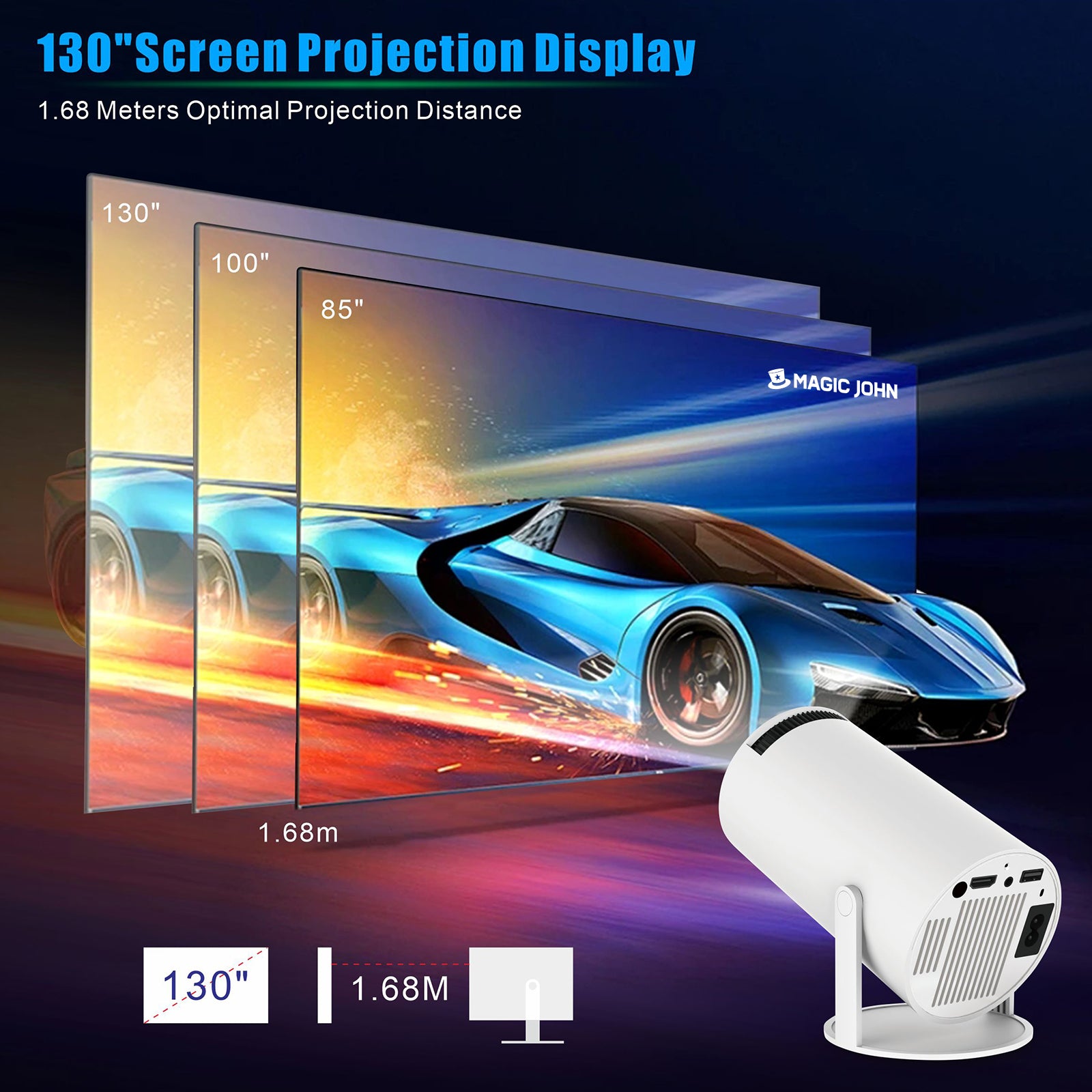 MAGIC JOHN 4K HD Portable Projector with WiFi Dual Band