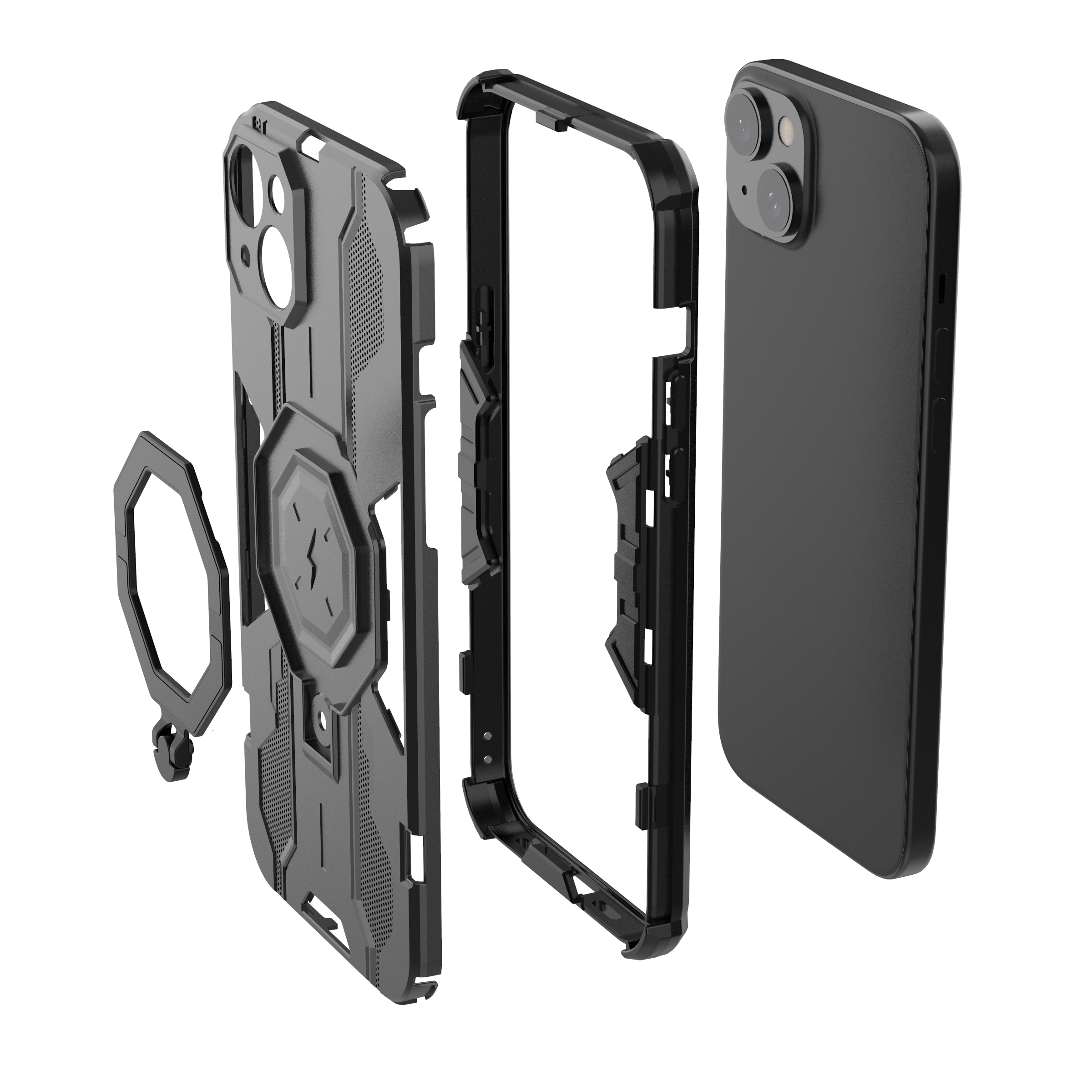 MAGICJOHN Mecha Drop Protection Phone Case Designed for iPhone 14/15 Pro Case with Magnetic Invisible 360° Stand Compatible