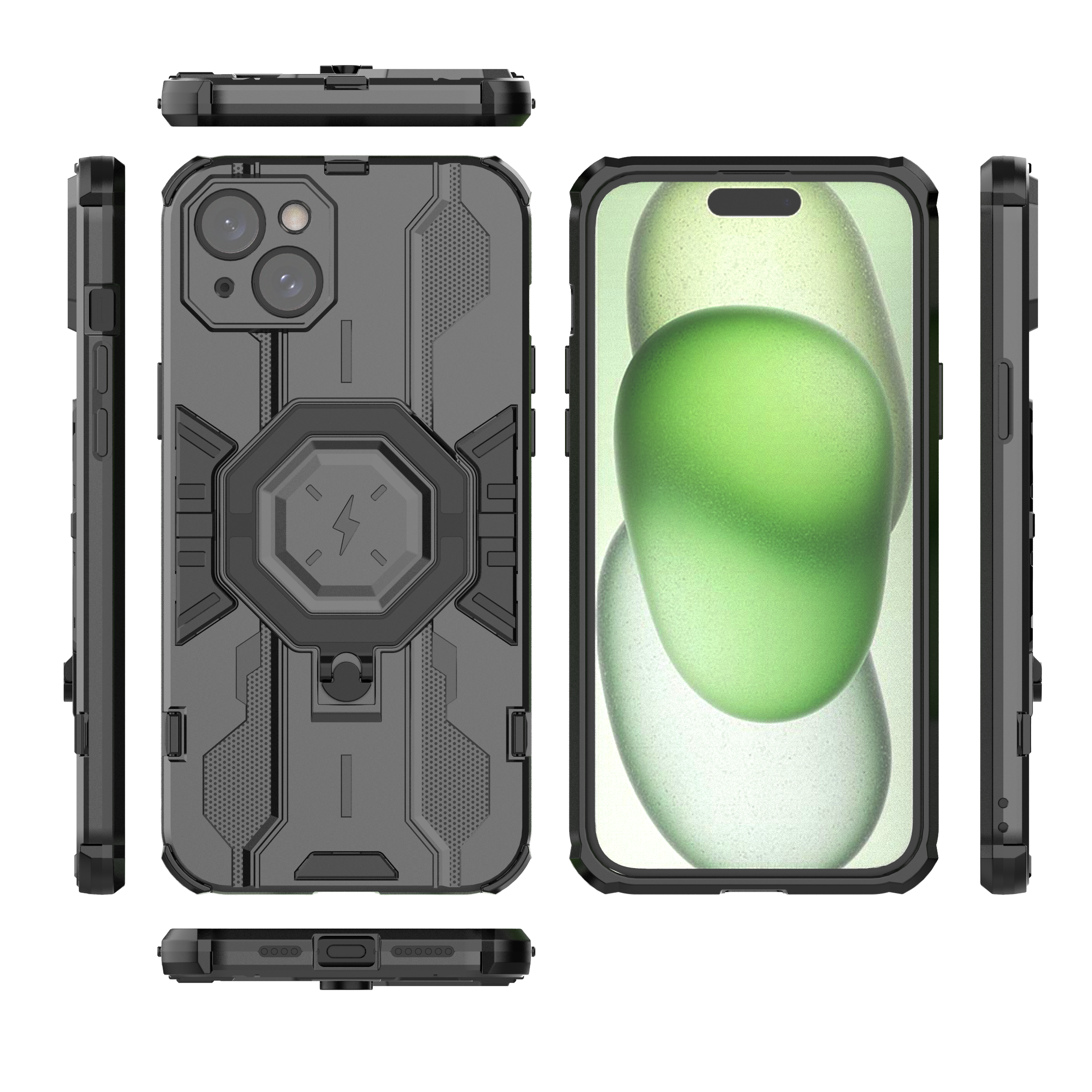 MAGICJOHN Mecha Drop Protection Phone Case Designed for iPhone 14/15 Pro Case with Magnetic Invisible 360° Stand Compatible