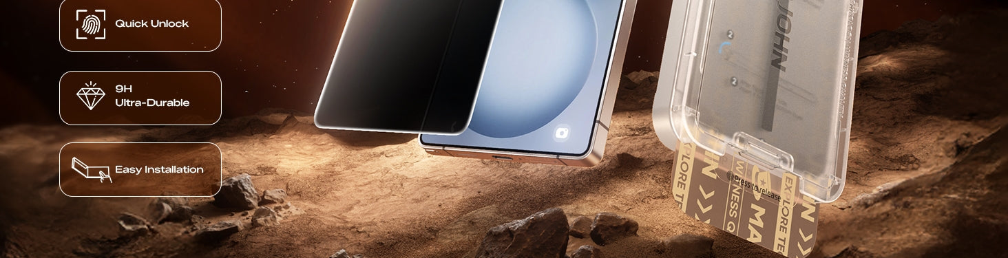 Smartphone with screen protector packaging on a rugged background
