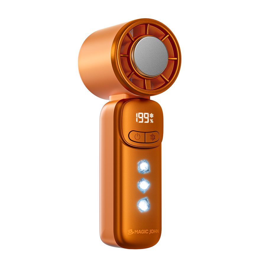 MAGIC JOHN orange mini cooling fan, 199 speed display