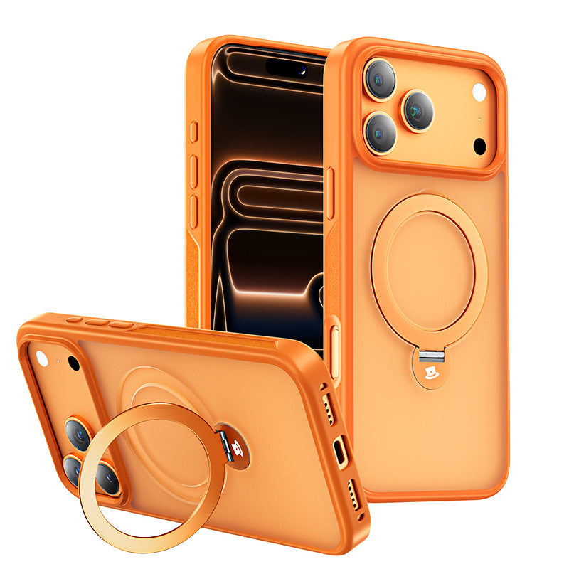 Orange invisible magnetic stand iPhone case with 360° rotatable ring