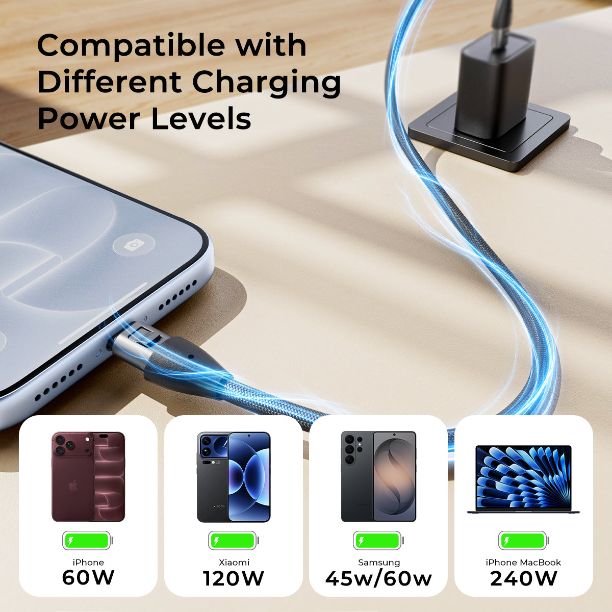 240W 2-in-1 USB-C Fast Charging Lanyard Cable