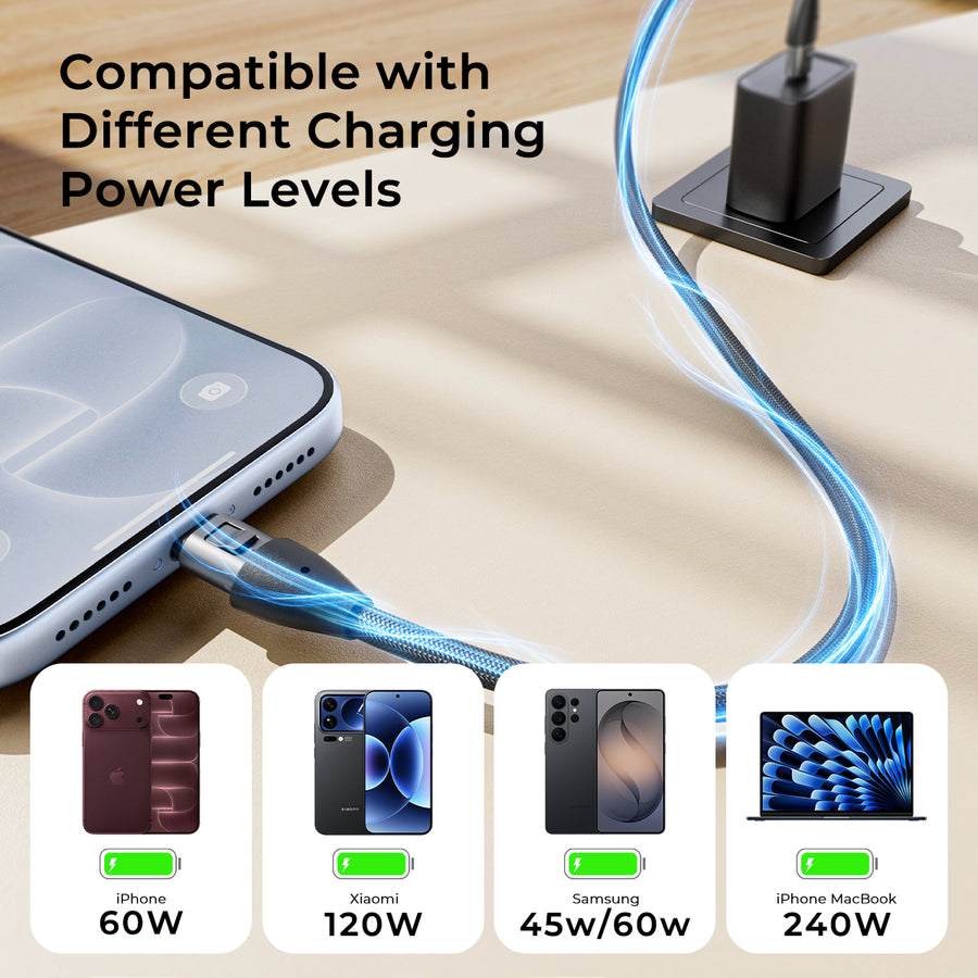 240W 2-in-1 USB-C Fast Charging Lanyard Cable